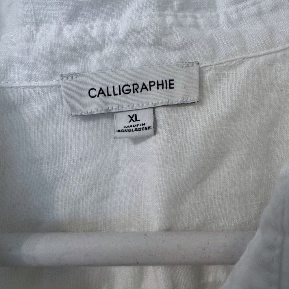 Calligraphie 100% Linen Button Down Shirt Womens XL White Minimalist Classic - Picture 2 of 5